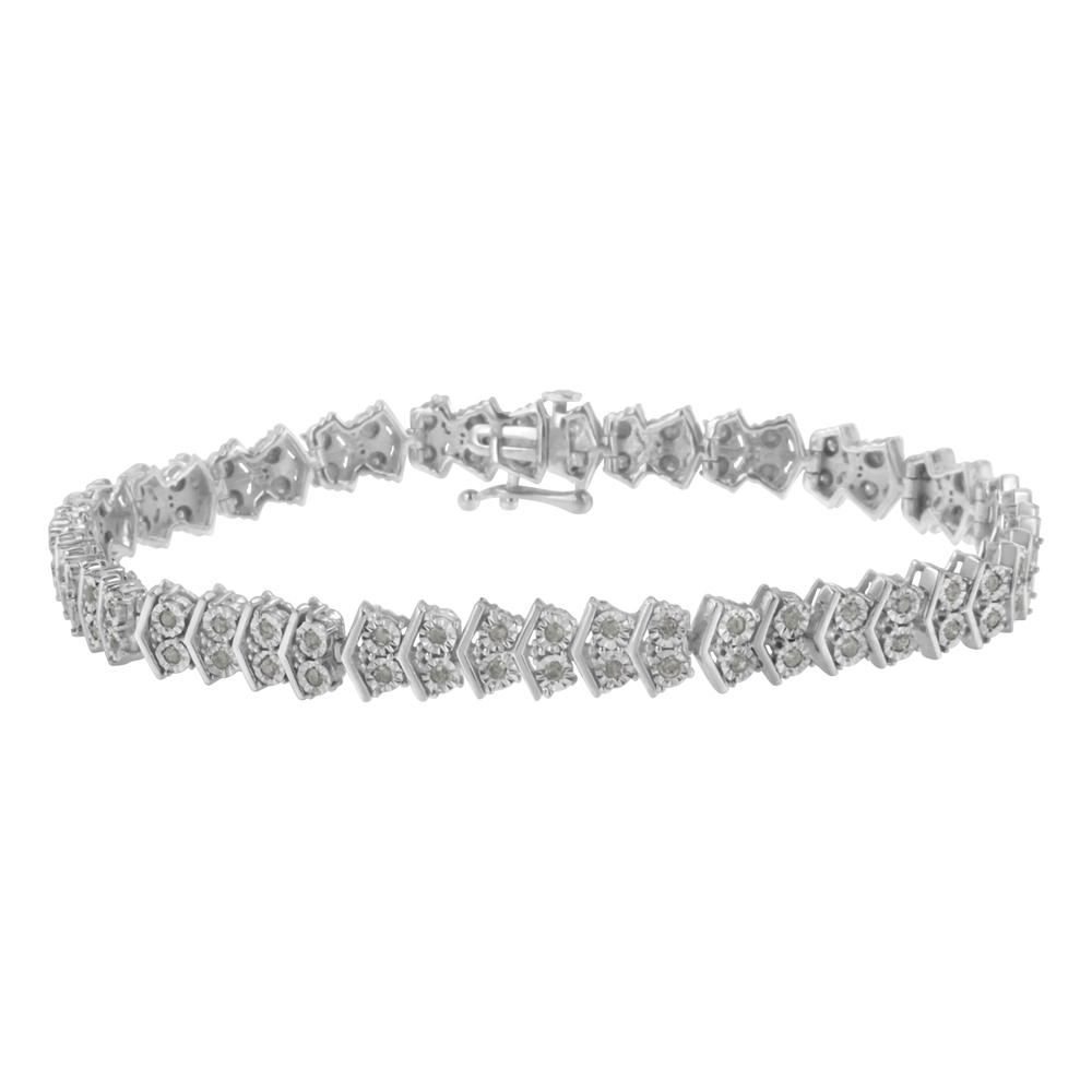 .925 Sterling Silver 1.0 cttw Diamond "Arrow" Shape Tennis Link Bracelet (I-J